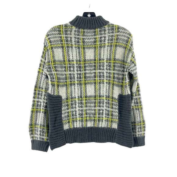 Nine West Women's Gray White Yellow Plaid Knit Sweater High Neck Top Size XS - Picture 4 of 9